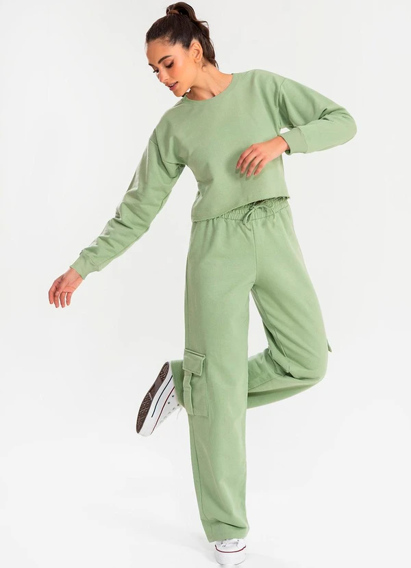 Meu Jeans - Calça Moletom Reta Cargo Verde Pistache 3