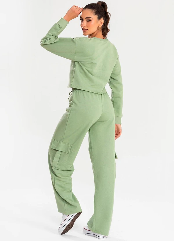 Meu Jeans - Calça Moletom Reta Cargo Verde Pistache 4