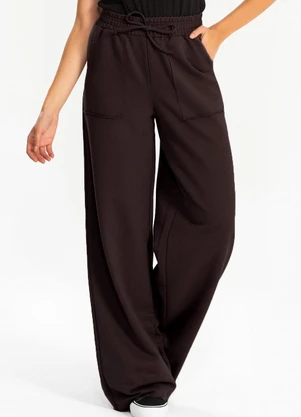 Meu Jeans - Calça Moletom S/Pelúcia Wide Leg Val Chocolate - MEU JEANS
