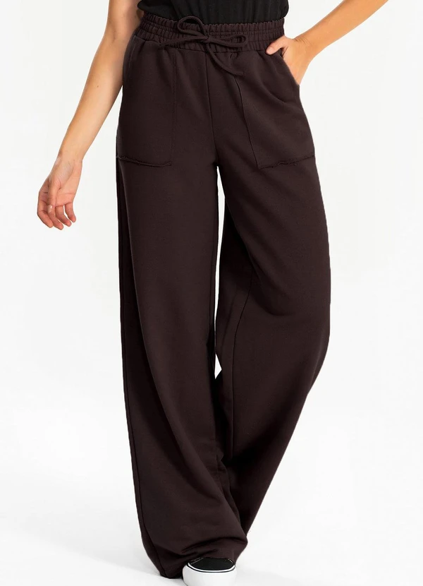 Meu Jeans - Calça Moletom S/Pelúcia Wide Leg Val Chocolate