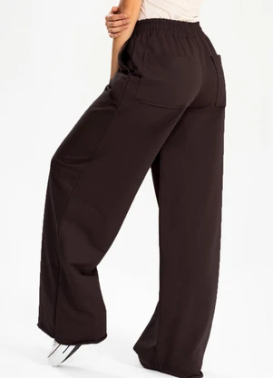 Meu Jeans - Calça Moletom S/Pelúcia Wide Leg Val Chocolate - MEU JEANS