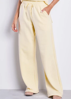 Meu Jeans - Calça Moletom sem Pelúcia Wide Leg Val Amarelo - MEU JEANS