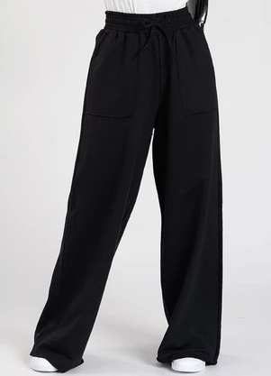 Meu Jeans - Calça Moletom sem Pelúcia Wide Leg Val Preto - MEU JEANS