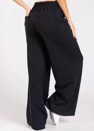 Meu Jeans - Calça Moletom Wide Leg Tai Preto - MEU JEANS