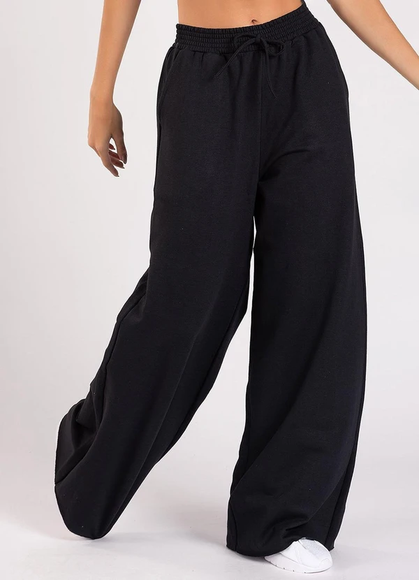 Meu Jeans - Calça Moletom Wide Leg Tai Preto