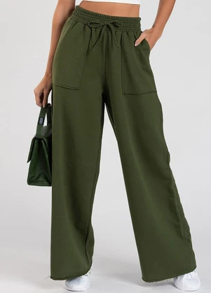 Calça Moletom Wide Leg Val Verde Musgo Meu Jeans