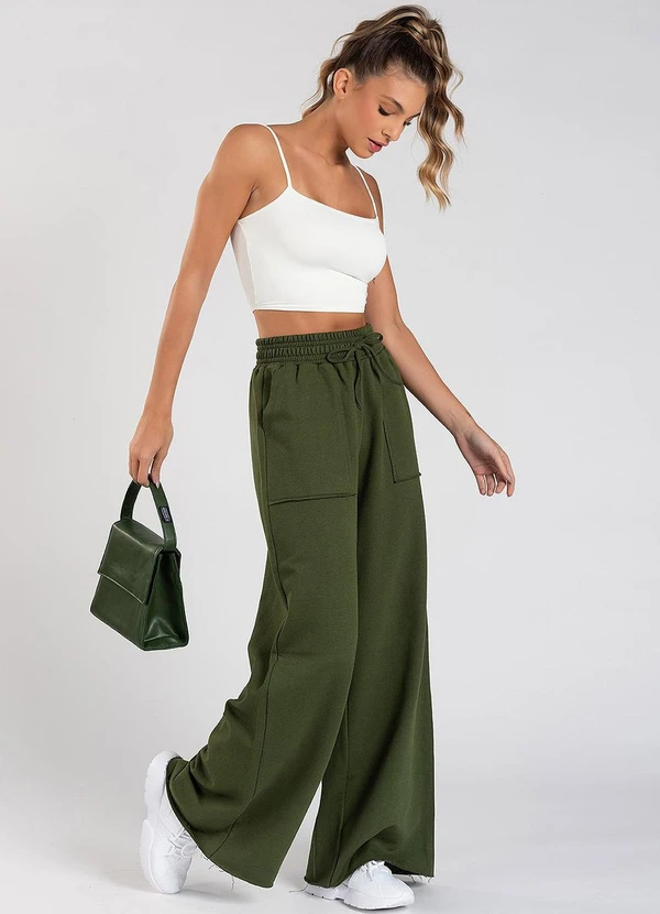 Meu Jeans - Calça Moletom Wide Leg Val Verde Musgo 3