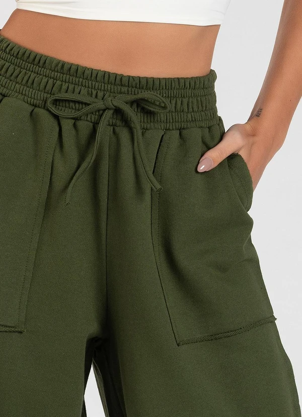 Meu Jeans - Calça Moletom Wide Leg Val Verde Musgo 5