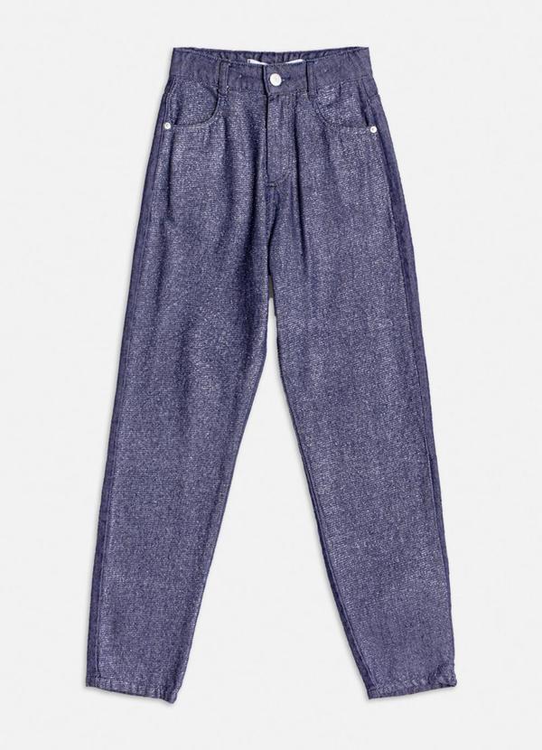Authoria - Calça Mom Jeans com Foil Azul