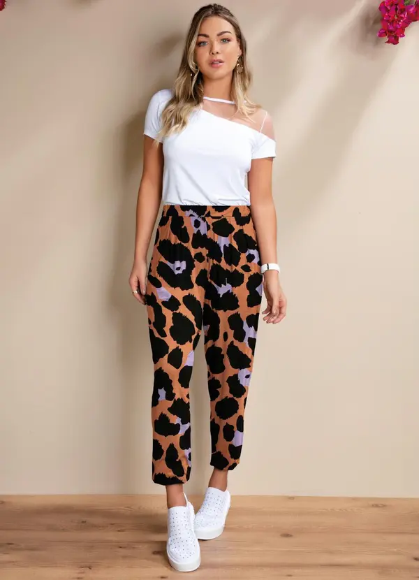 Quintess - Calça Onça Color Soltinha com Pregas 4