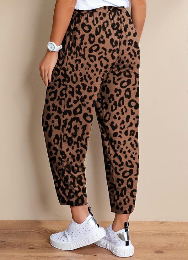 Quintess - Calça Onça Marrom Soltinha com Pregas 2