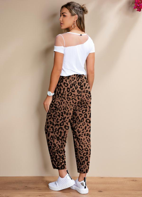 Quintess - Calça Onça Marrom Soltinha com Pregas 4