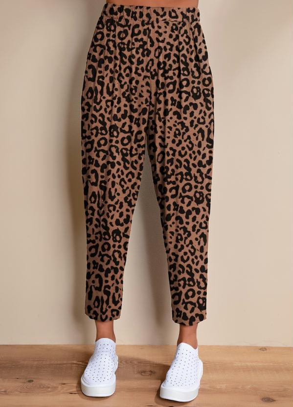 Quintess - Calça Onça Marrom Soltinha com Pregas 5