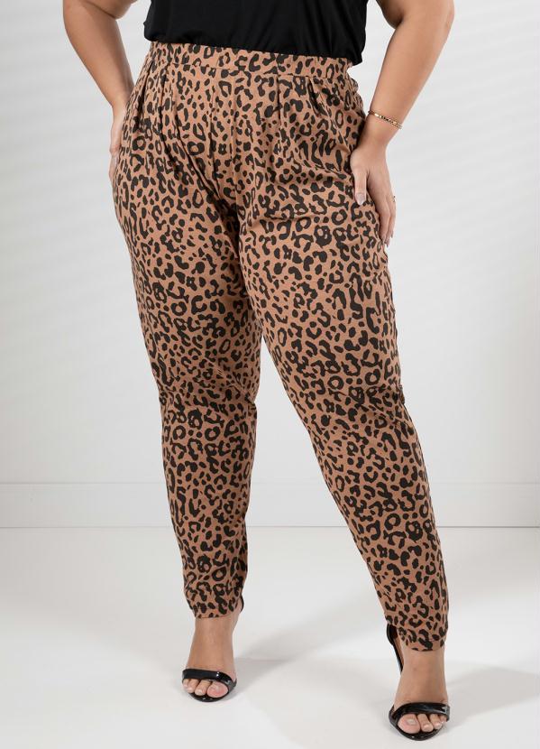 Quintess - Calça Onça Marrom Soltinha com Pregas 7