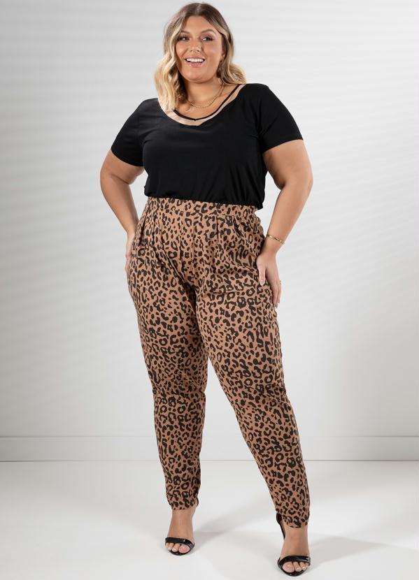 Quintess - Calça Onça Marrom Soltinha com Pregas 9