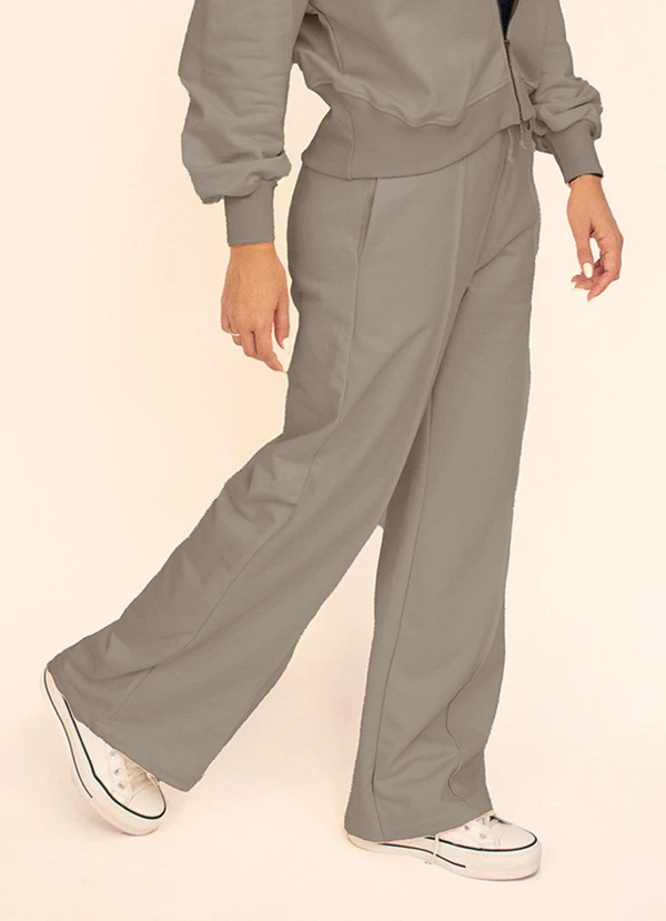 Briard - Calça Pantalona Feminina com Bolsos Cinza