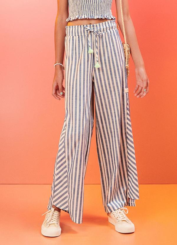 I Am - Calça Pantalona Listrada Azul