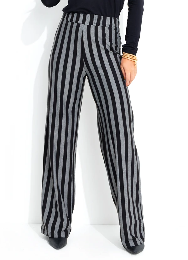 bonprix Calça Pantalona Listrada Preta