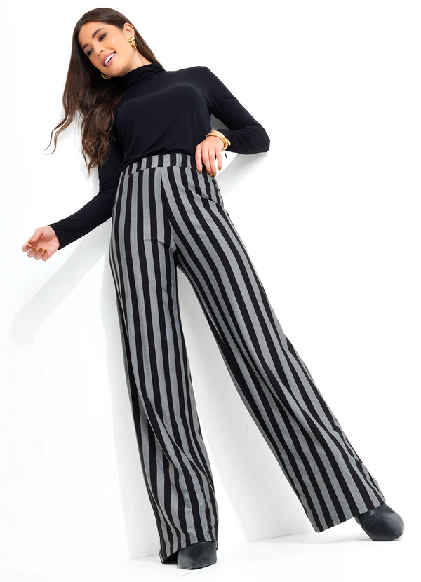 bonprix - Calça Pantalona Listrada Preta 3