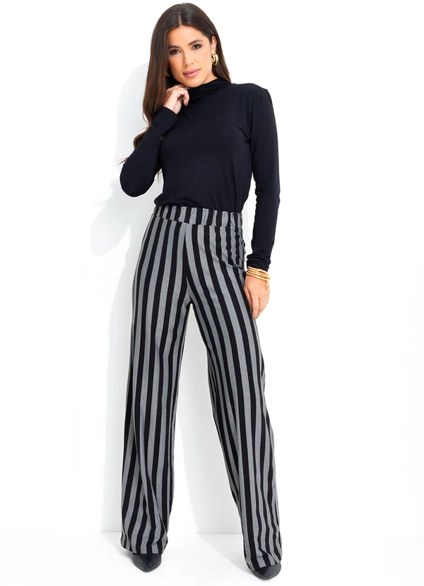 bonprix - Calça Pantalona Listrada Preta 4