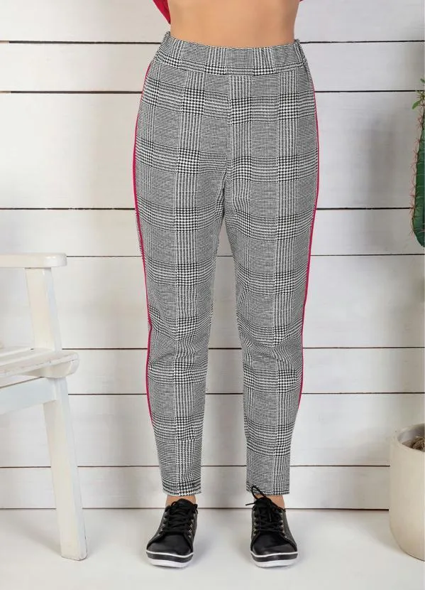 Moda Pop - Calça Pied Poule com Listra na Lateral