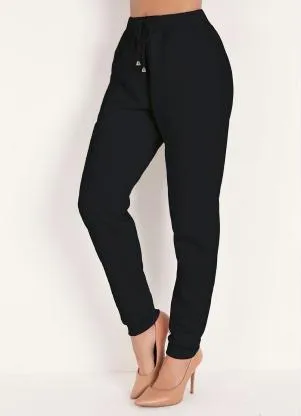 Moda Pop - Calça Preta com Amarração no Cós - MODA POP