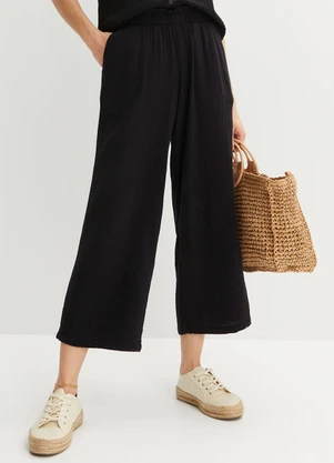 bonprix - Calça Preta em Gaze de Algodão - BONPRIX