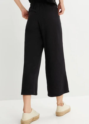 bonprix - Calça Preta em Gaze de Algodão - BONPRIX