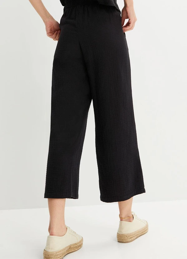 bonprix - Calça Preta em Gaze de Algodão 2