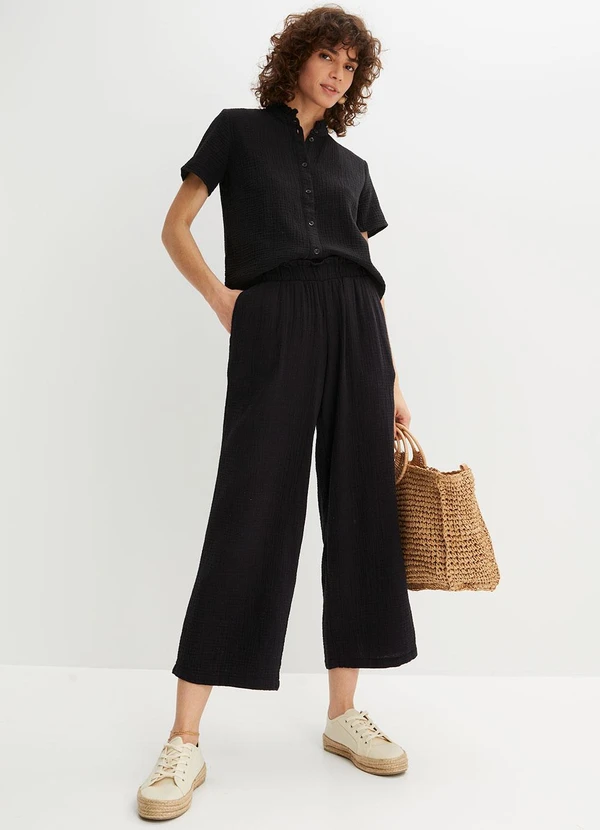 bonprix - Calça Preta em Gaze de Algodão 3