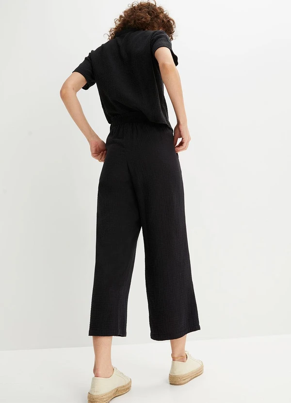 bonprix - Calça Preta em Gaze de Algodão 4