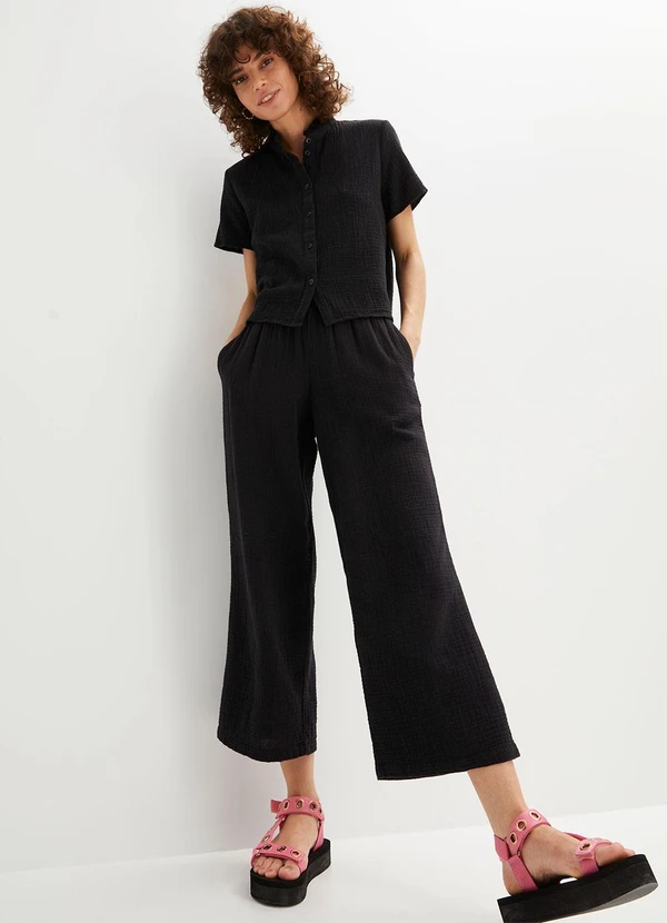 bonprix - Calça Preta em Gaze de Algodão 5