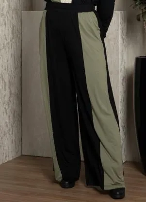 Quintess - Calça Preta/Verde Soltinha com Recortes - QUINTESS