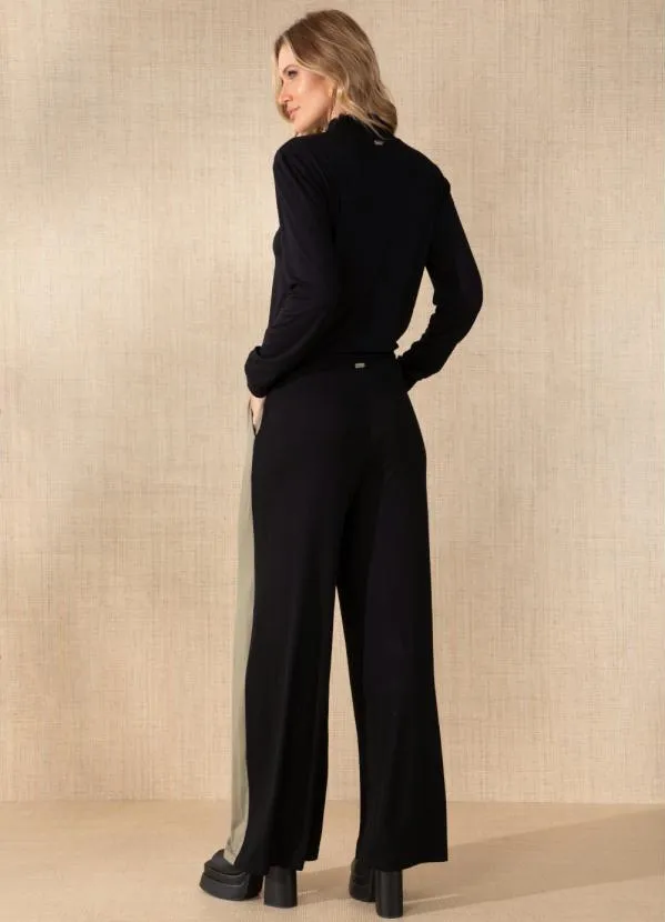 Quintess - Calça Preta/Verde Soltinha com Recortes 4