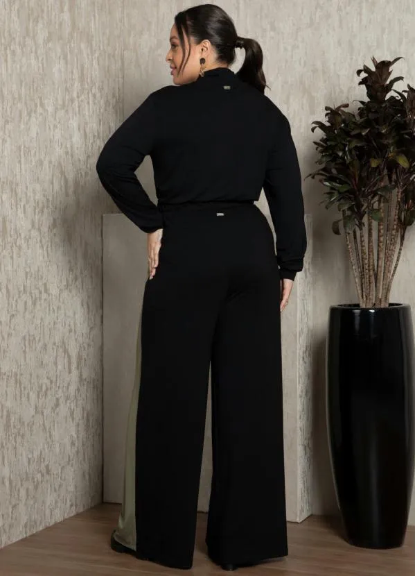 Quintess - Calça Preta/Verde Soltinha com Recortes 9