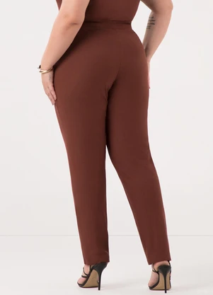 Lunender Mais Mulher - Calça Reta com Cós Elástico Diagonal Marrom - LUNENDER MAIS MULHER