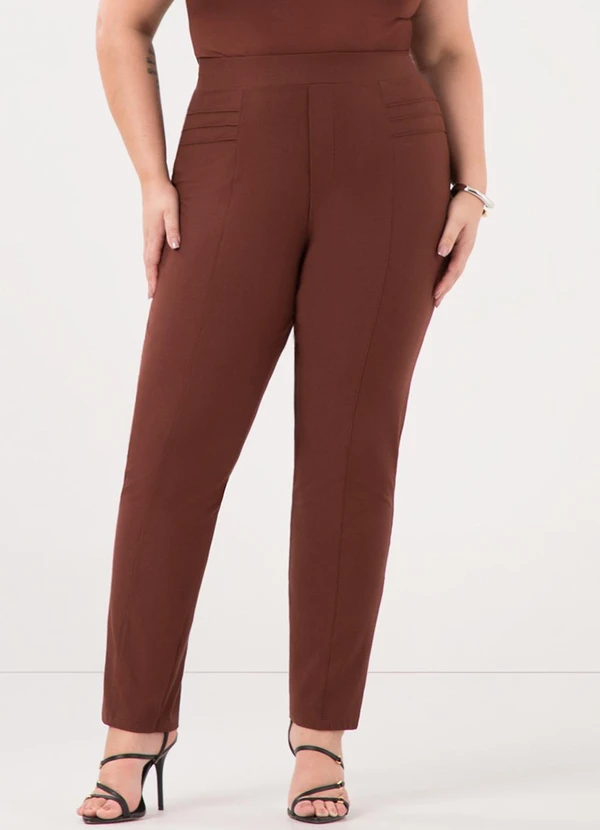 Lunender Mais Mulher - Calça Reta com Cós Elástico Diagonal Marrom 4