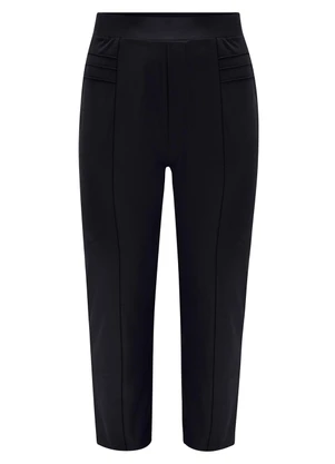 Lunender Mais Mulher - Calça Reta com Cós Elástico Diagonal Preto - LUNENDER MAIS MULHER