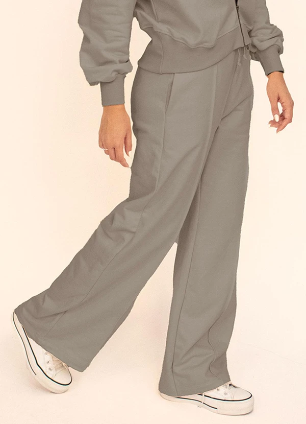 Briard - Calça Reta Feminina com Amarração Cinza