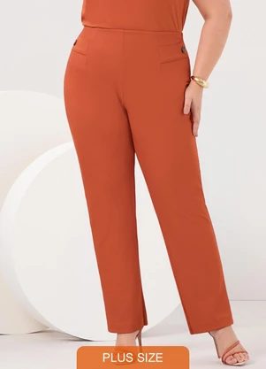 Lunender Mais Mulher - Calça Reta Plus Size em Malha Diagonal Laranja - LUNENDER MAIS MULHER