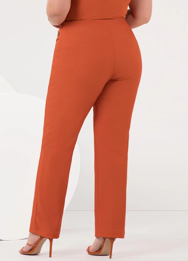 CALCA RETA PLUS SIZE EM MALHA DIAGONAL LARANJA - LUNENDER MAIS MULHER