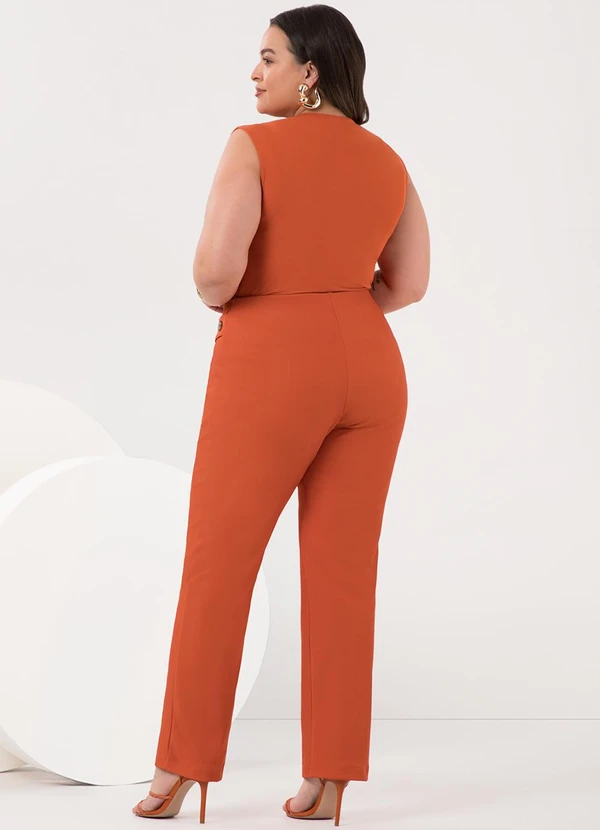 Lunender Mais Mulher - Calça Reta Plus Size em Malha Diagonal Laranja