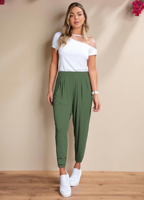 Quintess - Calça Verde Soltinha com Pregas 5