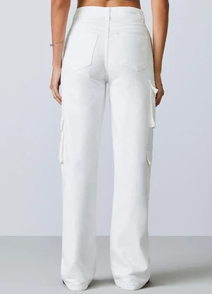 Authoria - Calça Wide Cargo em Sarja Off White - AUTHORIA