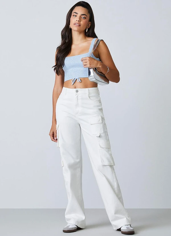 Authoria - Calça Wide Cargo em Sarja Off White 3