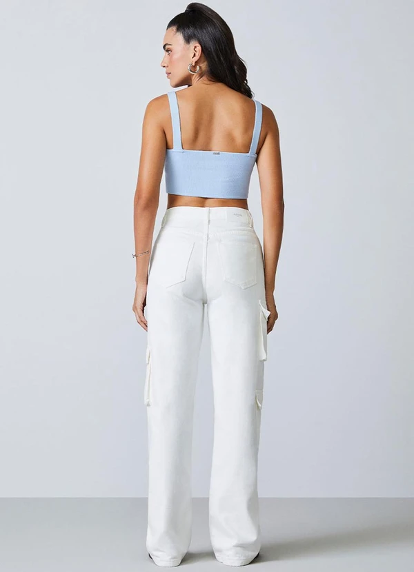 Authoria - Calça Wide Cargo em Sarja Off White 4