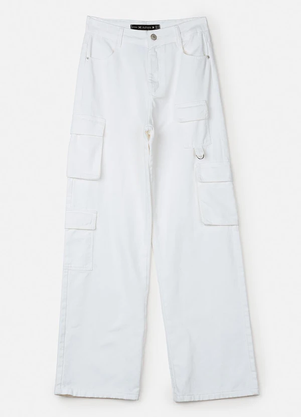 Authoria - Calça Wide Cargo em Sarja Off White 5