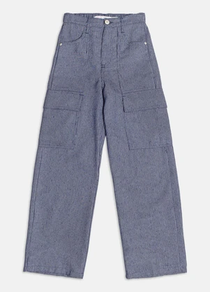 Authoria - Calça Wide Denim com Listras em Lurex  Prata] - AUTHORIA