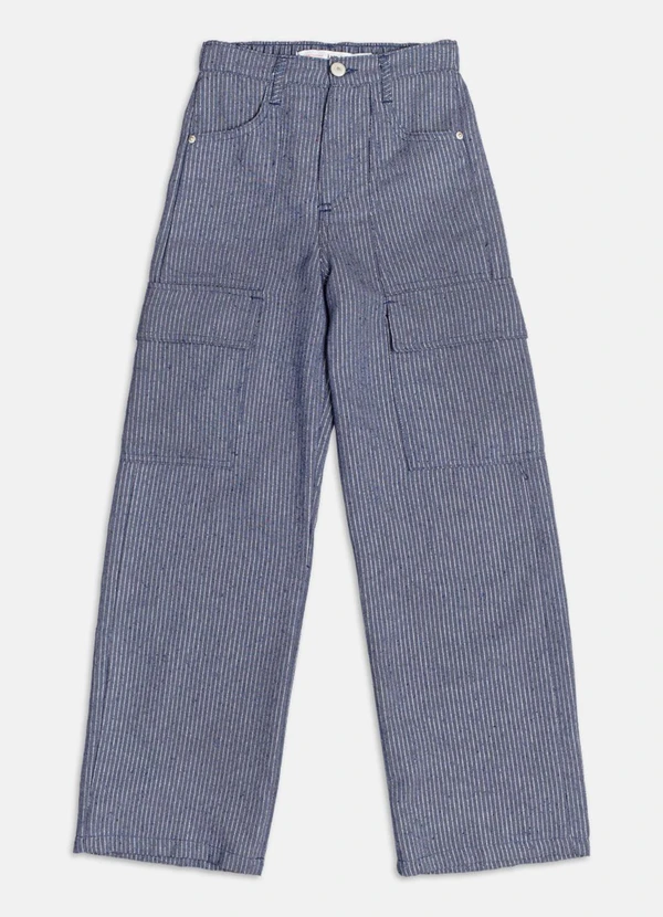 Authoria - Calça Wide Denim com Listras em Lurex  Prata]