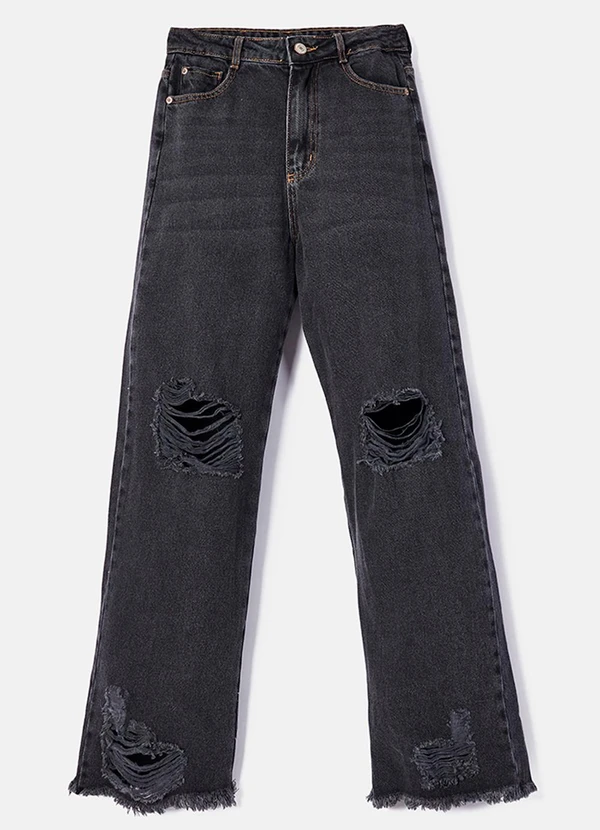 Authoria - Calça Wide Jeans Black Preto